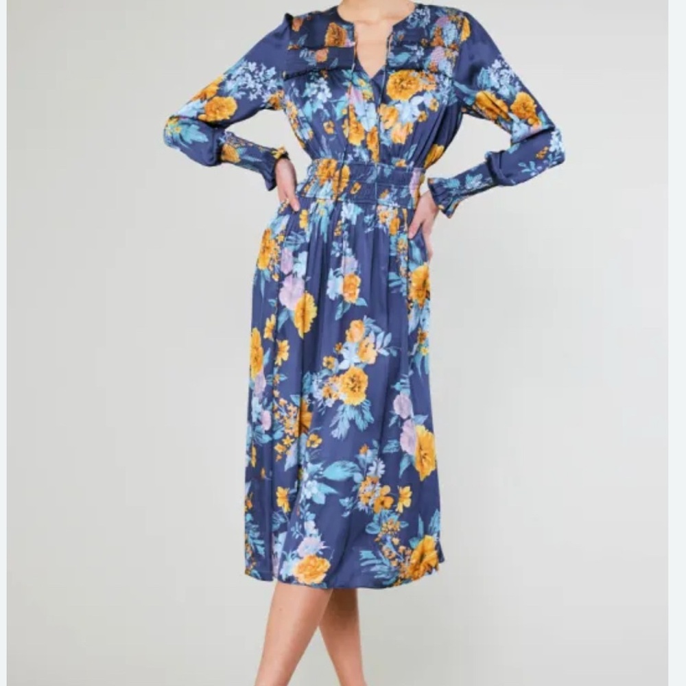 EUC Current Air Blue Floral Maxi Dress, Large